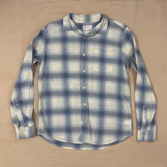 GAP Other - GAP Blue and Cream Plaid Linen Blend Long Sleeve Men’s Shirt Size Medium